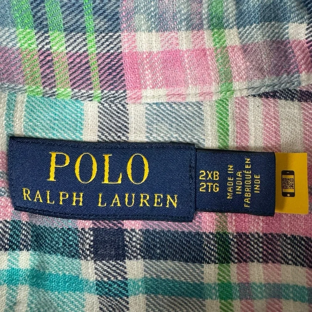 POLO RALPH LAUREN Men's Big & Tall Pastel Plaid Flannel Button-Down Shirt 2XB